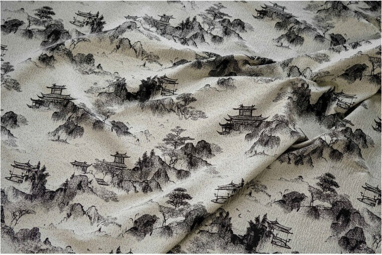 Tissu brocart jacquard à motifs floraux chinois, idéal pour la confection de vêtements et d'ameublement.