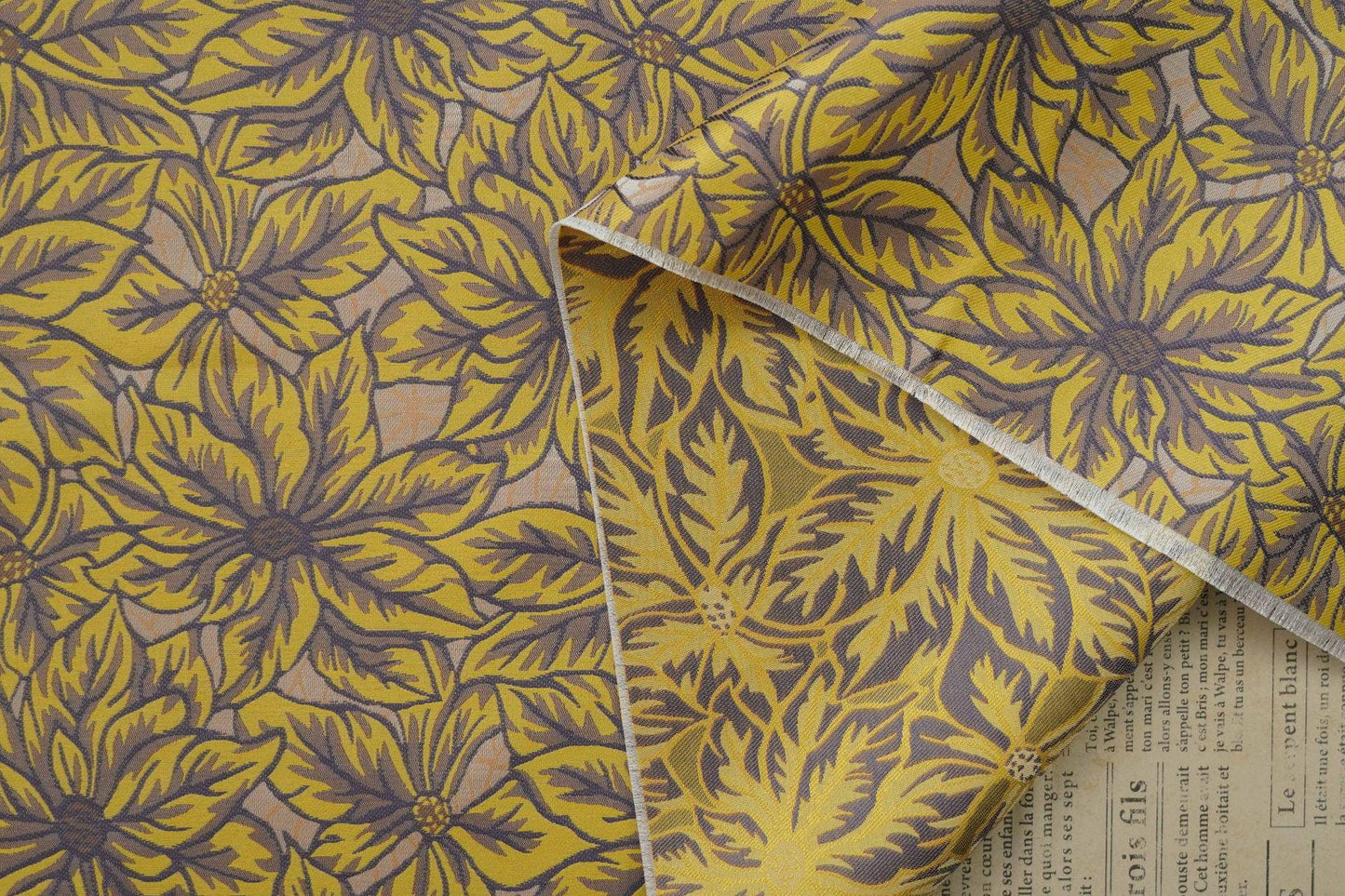 Caramel Floral Jacquard Fabric: Embossed Leaves, 60" Wide