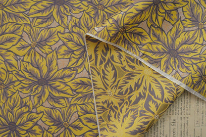 Caramel Floral Jacquard Fabric: Embossed Leaves, 60" Wide
