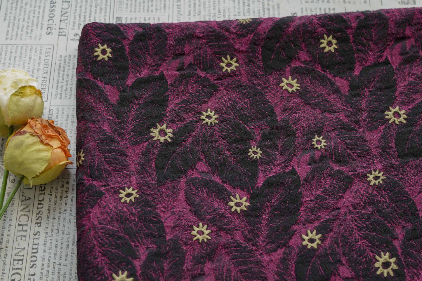 3D Floral Leaf Jacquard Fabric ��� Embossed Textured Woven Materia"W