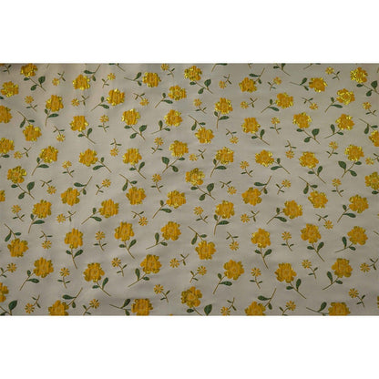 Gold Shimmering Flower Jacquard Fabric: 3D Embossed Woven Material