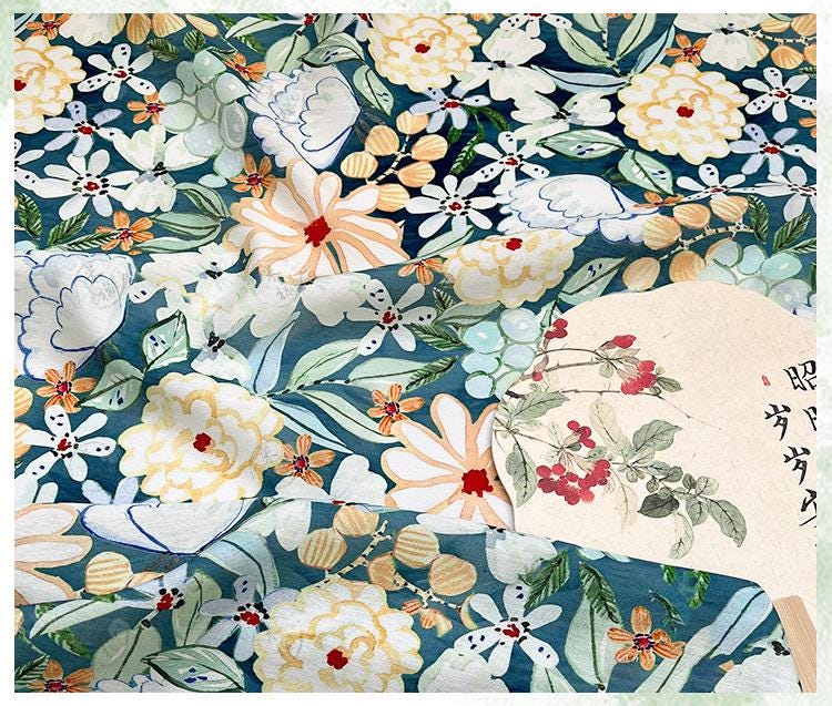 Tissu en coton imprimé numérique à motif floral des profondeurs marines ���� Quilting, confection de vêtements, couture, matériel de loisirs créatifs"Large