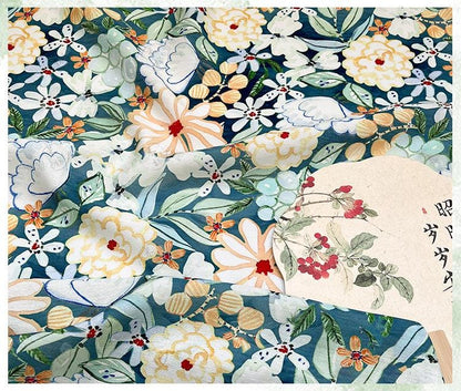 Tissu en coton imprimé numérique à motif floral des profondeurs marines ���� Quilting, confection de vêtements, couture, matériel de loisirs créatifs"Large