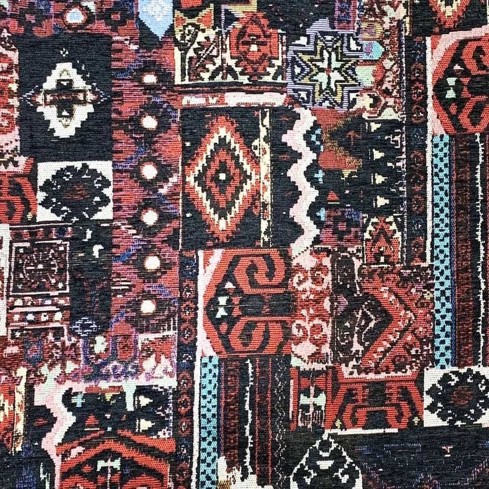 Tissu d'ameublement chenille abstrait : motif tapisserie, 150 cm de large