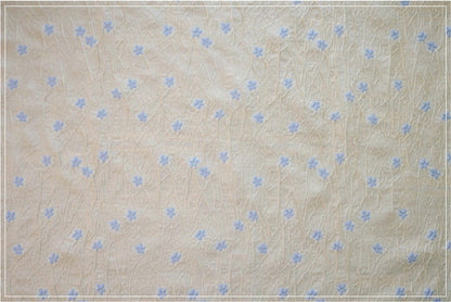 Embossed Beige Polyester Fabric, Blue Flowers, Upholstery & Costume, 56"W