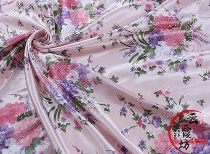 Floral Printed Bridal Satin Fabric: Soft Polyester, 59" Wide
