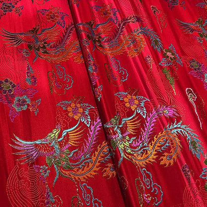 Tissu brocart Red Phoenix : satin de soie damassé cheongsam chinois, 75 cm de large