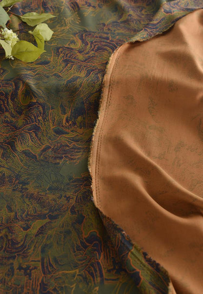 Mountains Ink Painting Cotton Fabric: Drapery, Upholstery, Costume - 55"W