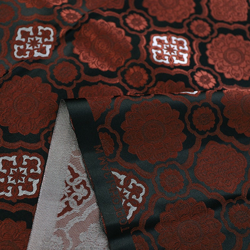 Red & Blue Floral Brocade Fabric: 29.5"W Rayon Cheongsam Material