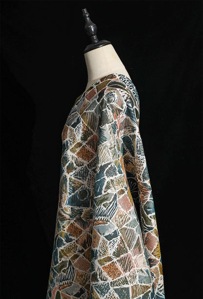 Tissu jacquard chenille : motif vitrail, 140 cm de large