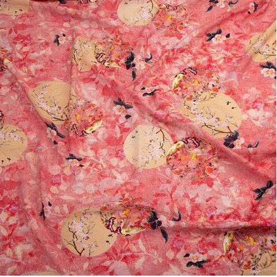 Floral Printed Linen Tencel Fabric: Lightweight Sewing Material, 57"W