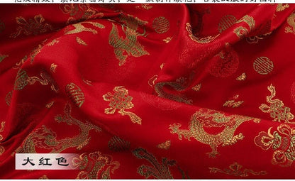 Red Dragon Phoenix Brocade Fabric: Cheongsam Robe Material (59"W)