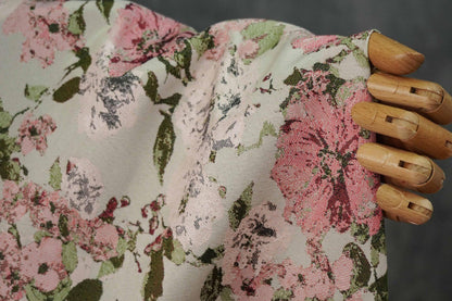 Vintage Floral Jacquard Fabric: 55"W Pastoral Style - By The Meter