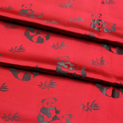 Tissu satiné brodé Panda : tissu de couture chinois à motifs de feuilles de bambou (largeur 45")