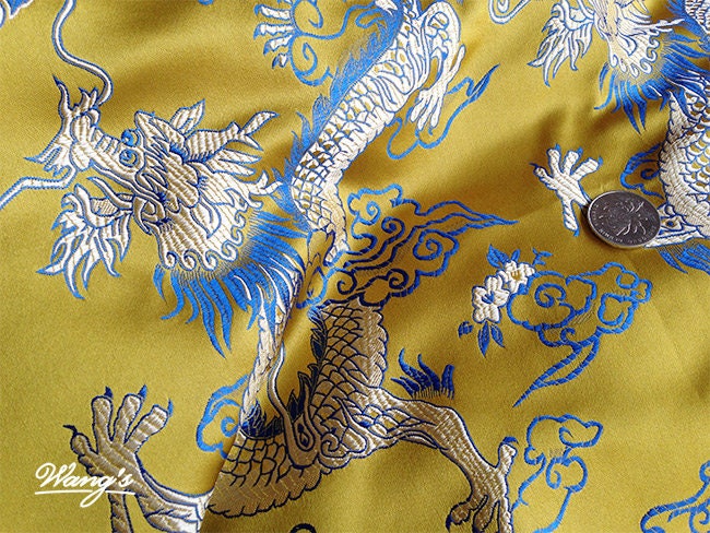Tissu brocart Dragon d'or : satin jacquard chinois, tissu pour la couture et la décoration intérieure