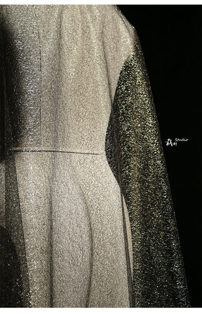 Glitter Mesh Wedding Fabric, Sheer Designer Sewing Material, Black & White, 59"Wide