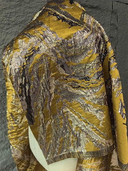 Gold Thread Jacquard Fabric: 3D Mountain Design, 59" Wide