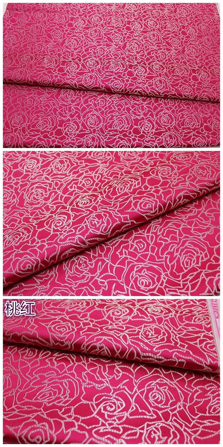 Tissu brocart rose : mélange de soie et de rayonne de style chinois (au mètre)