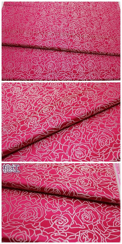 Tissu brocart rose : mélange de soie et de rayonne de style chinois (au mètre)