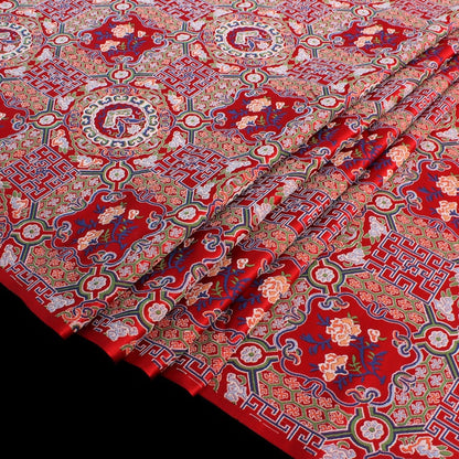 Embroidered Thangka Fabric: Red Tibetan Robe Mount, Upholstery & Costume Fabric