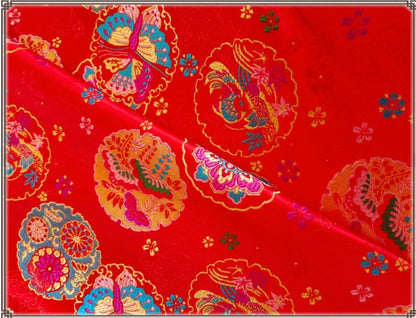 Red Butterfly Brocade Fabric: 59" Wide Silk Rayon Jacquard