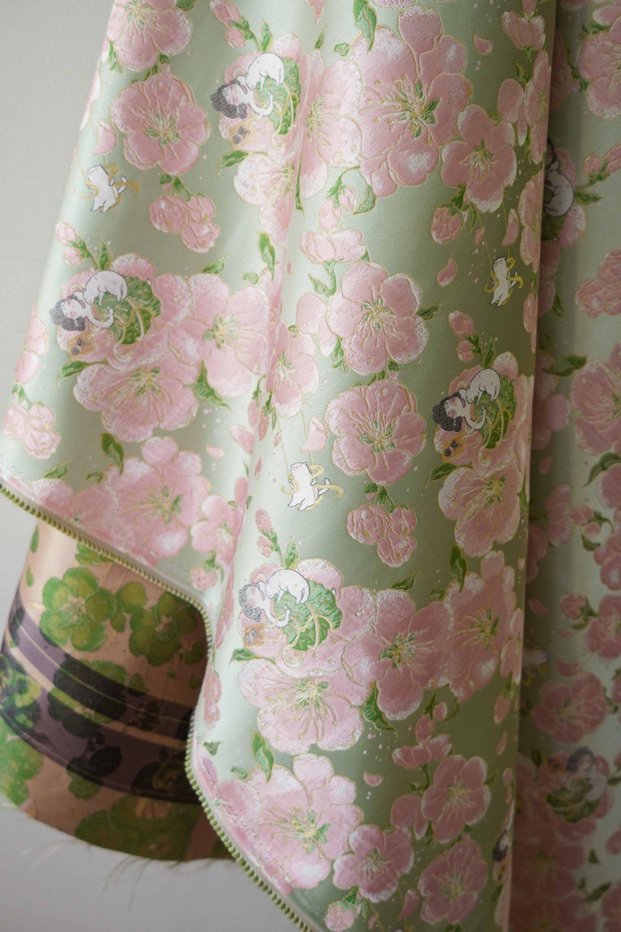 Peach Blossom Brocade Fabric: Floral Jacquard, 58"W Chinese Wedding Material
