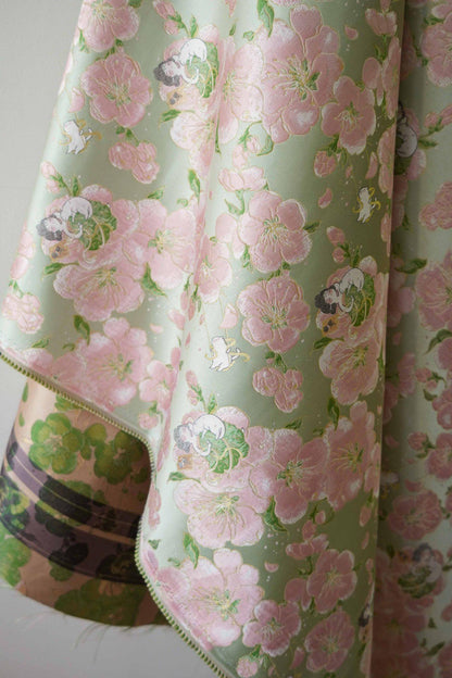 Peach Blossom Brocade Fabric: Floral Jacquard, 58"W Chinese Wedding Material