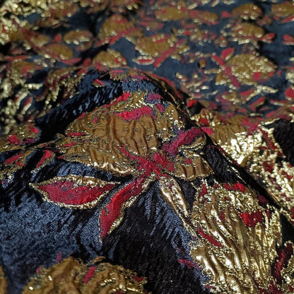 Vintage Gold Thread Jacquard Fabric: 3D Embossed Woven Material