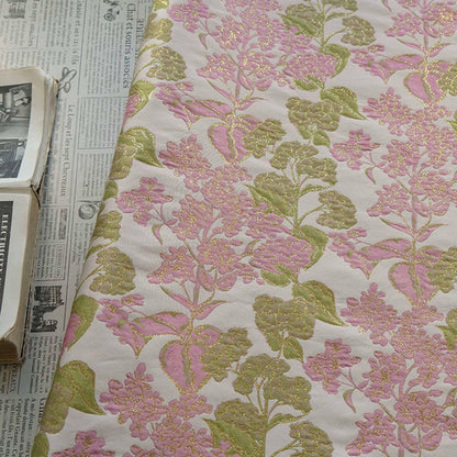 Pink Floral Jacquard Brocade Fabric with Gold Thread, 58" Wide