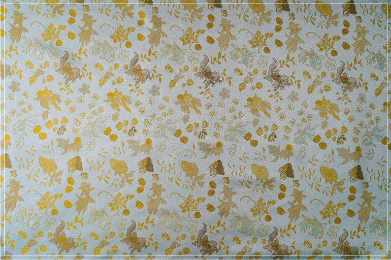 Gold Fish Brocade Jacquard Fabric: Retro Style, 60" Wide - Poppylollipop