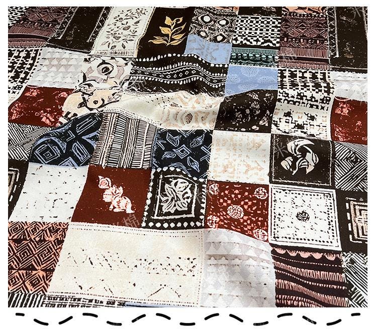Tissu en coton collage vintage : matériau de quilting d'art rétro (55 po L)