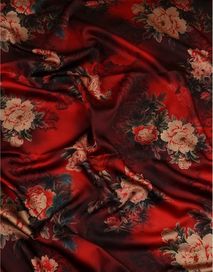 Floral Gambiered Canton Gauze Fabric: 59"W Chinese Satin
