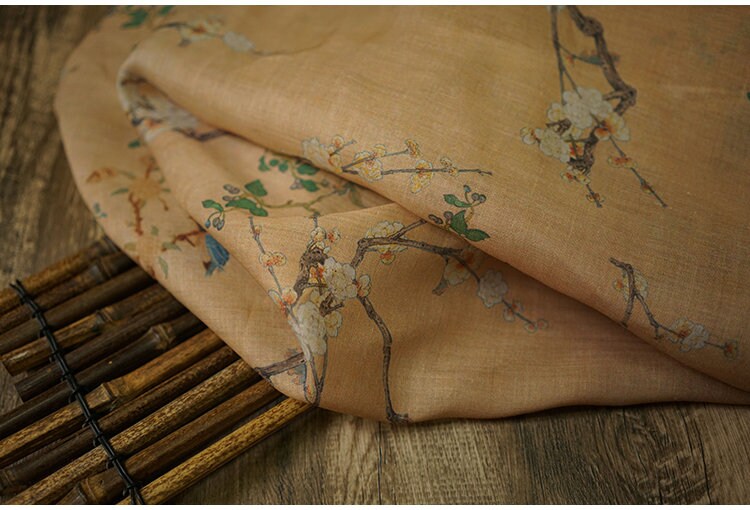 Floral Ramie Fabric: Samuume Pattern, 55" Wide - Sewing & Upholstery