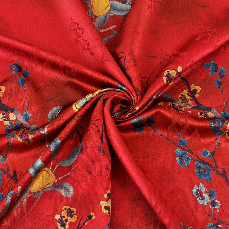 Floral Pearl Satin Fabric: Gambiered Canton Gauze, 58" Wide