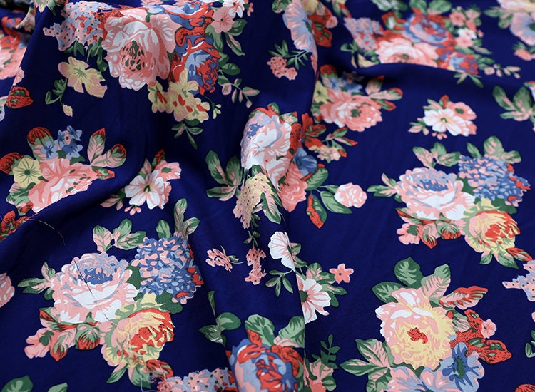 Floral Chiffon Fabric: 4-Way Stretch Polyester Satin, 59" Wide