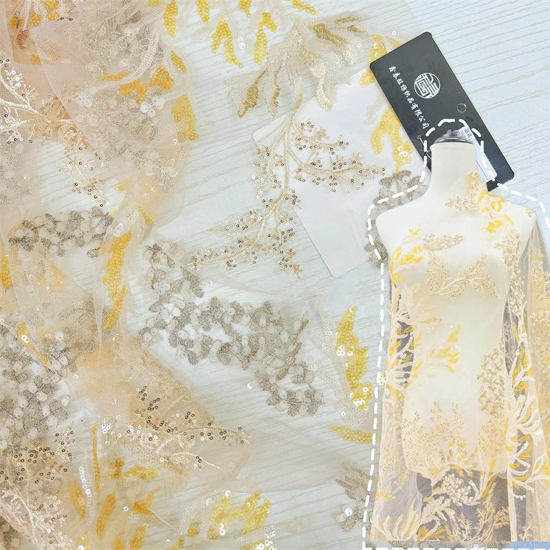 Floral Embroidery Lace Fabric: 3D Flower Sequins, 50"W, DIY Sewing