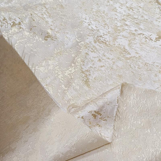 Tissu jacquard à texture 3D métallisée - Blanc doré, 140 cm de large