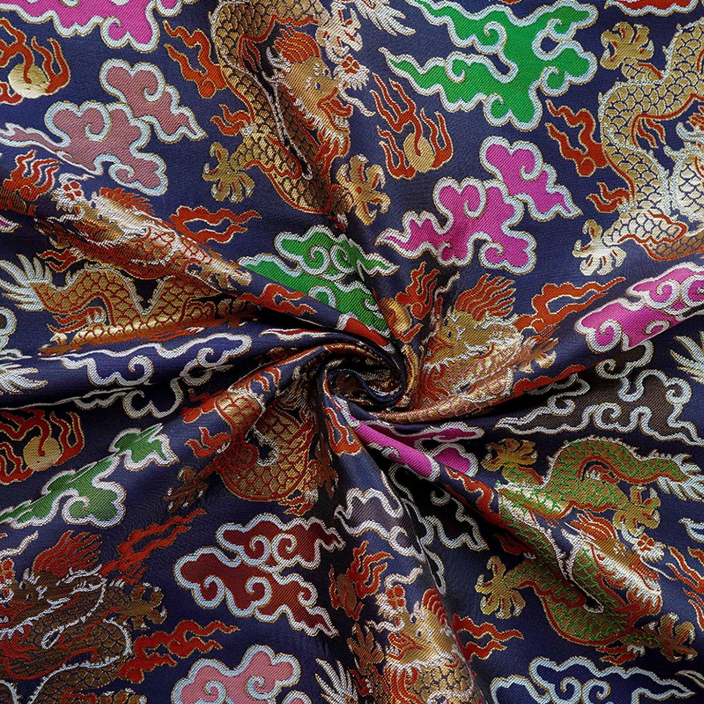 Chinese Dragon Brocade Fabric - Auspicious Cloud Woven Textile, 60" Wide