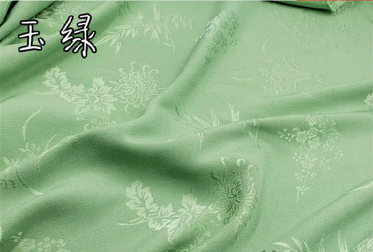 Floral Jacquard Satin Fabric: Plum Orchid Bamboo Chrysanthemum, 60" Wide, Cosplay Costume Fabric