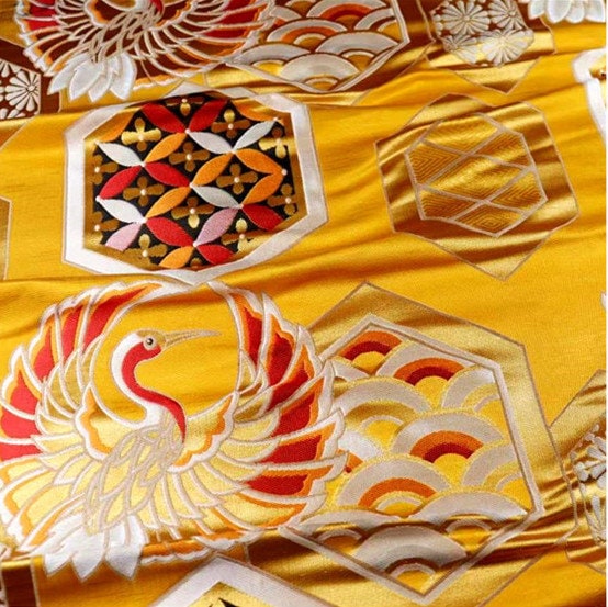 Crane Jacquard Satin Fabric: Birds Pattern, Costume Decor (by the meter)