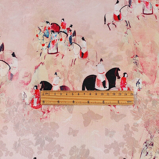 Tissu en soie à motifs de la dynastie Tang : 150 cm de large, imprimé numérique sur satin