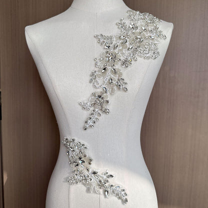Embroidered Rhinestone Lace Trim: Bridal Wedding Dress Applique