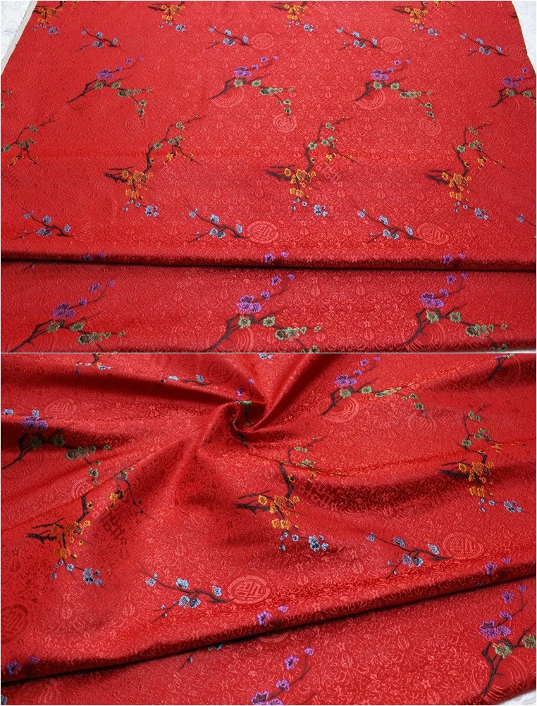 Tissu brocart à fleurs de prunier : rayonne 59''L Cheongsam Qipao