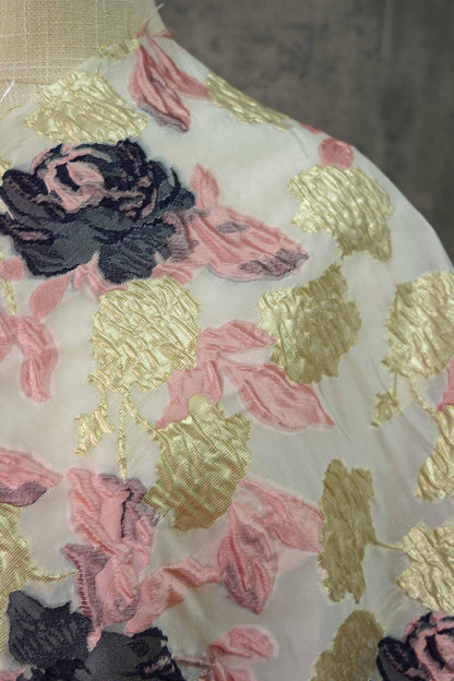 Gold Thread Jacquard Fabric: 53"W Retro Palace Damask - By The Meter