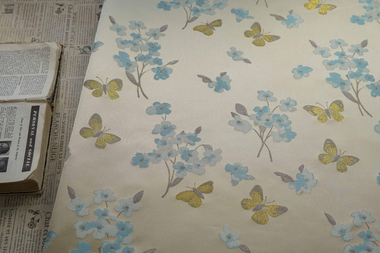 Gold Butterfly Brocade Fabric: Plum & Pale Gold Jacquard - 59" Wide
