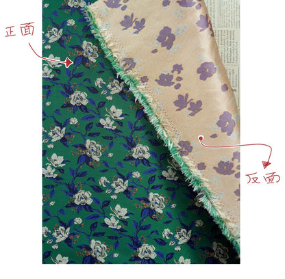 Green Camellia Jacquard Brocade Satin Fabric ��� Floral Textile for Dresses, Costumes & Home Dec"Wide