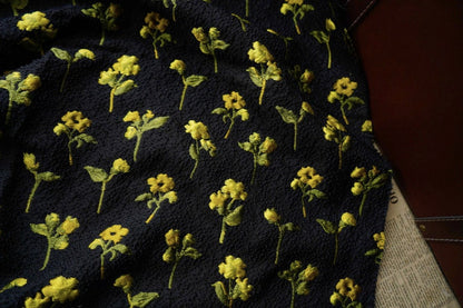 Yellow Flower Jacquard Fabric, Black 3D Designer Fabric, 55"W