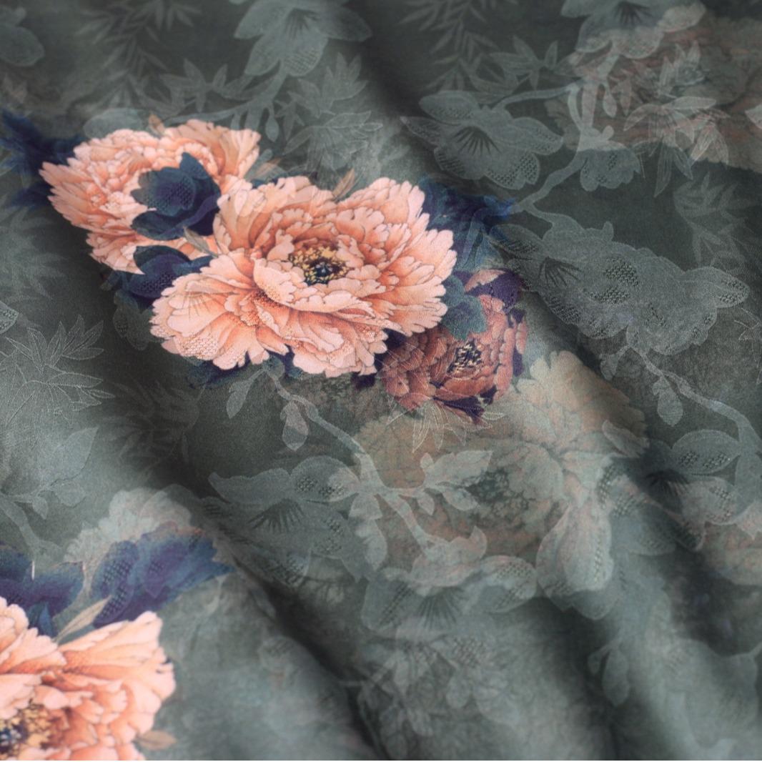 Floral Butterfly Print Fabric: Gambiered Canton Gauze Tea Silk