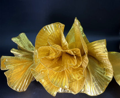 Metallic Gold Organza Lace: 3D Ruffle Designer Fabric, 15cm Wide