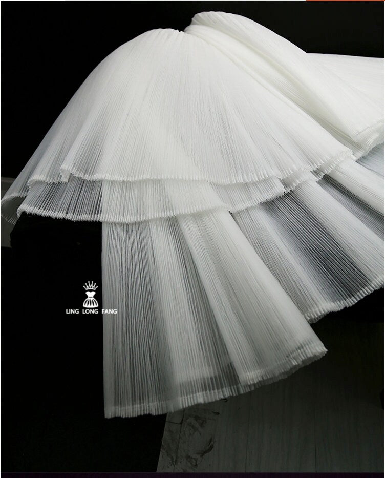 Pleated Organza Tulle Fabric: Stiff Yarn, 63" Wide Designer Material
